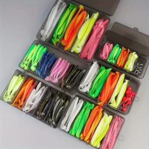 Мека силиконова уредба за риболов с опашка за плуване и шапки за шамандура - смесени цветове, множество количества 51 бр.